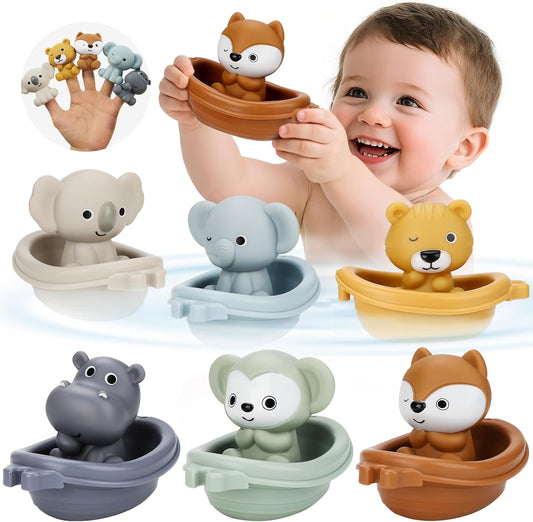 Bath Toys Float Boats, Silicone Animal Finger Puppets